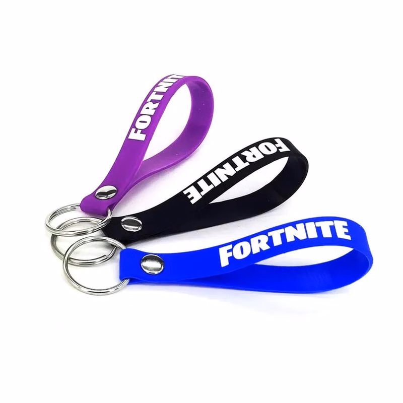 Screen Printed Silicone 1/2"W Bracelet Keychain