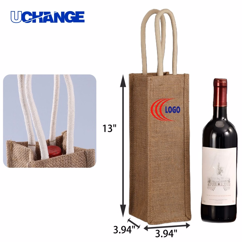 Eco Friendly Single Bottle Jute Wine Tote Bag Container