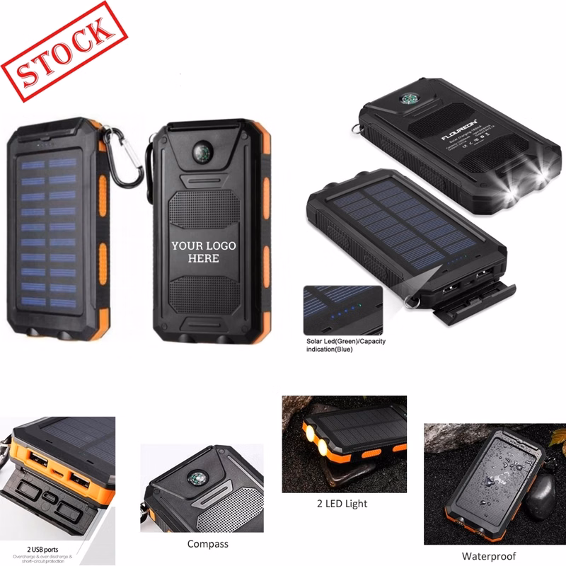 Custom Logo Printed 10000mAh Solar Charger with Carabiner