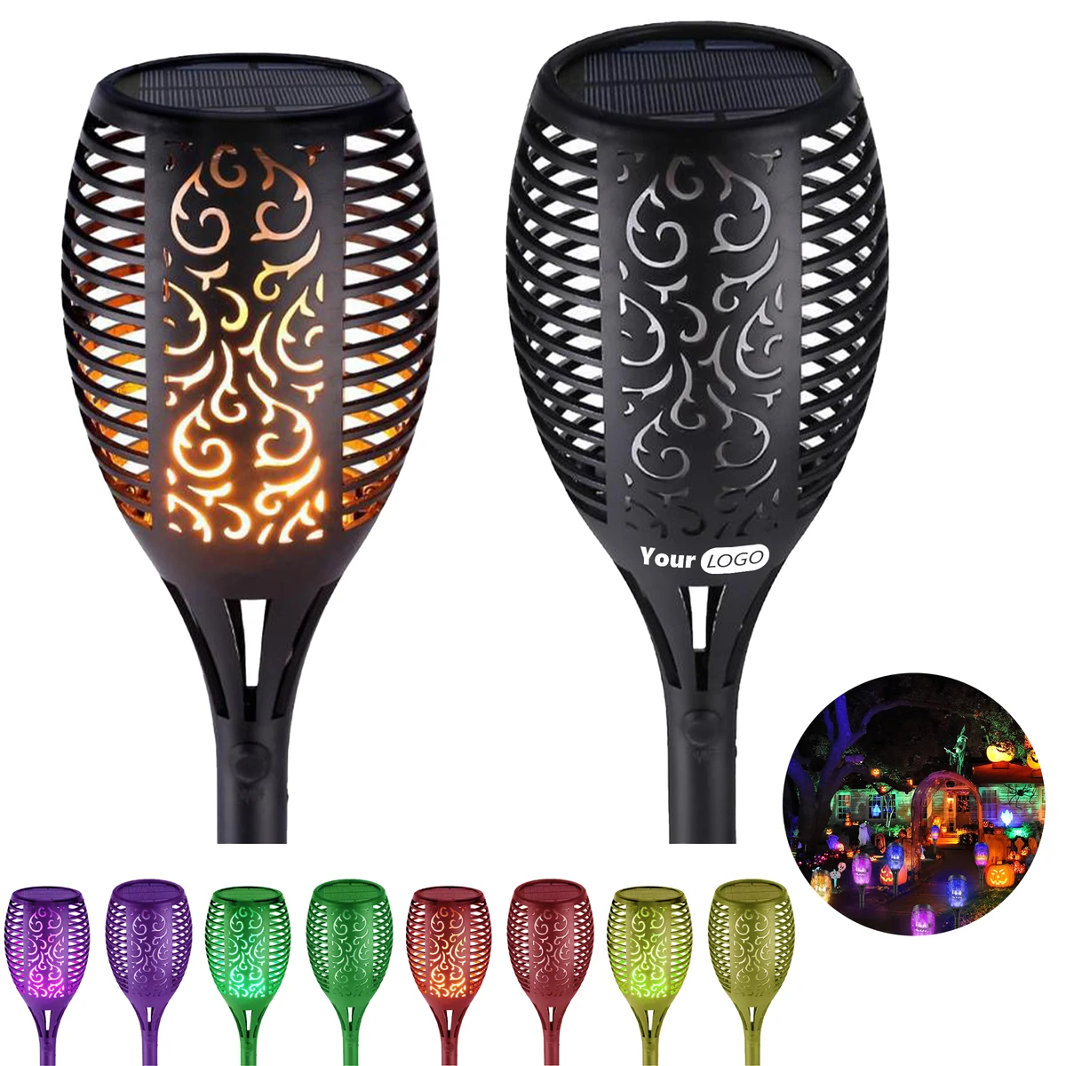 Plastic Custom Logo Solar Torch Light With Flickering Flame Effect 1