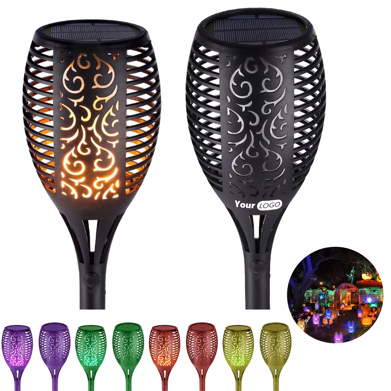 Plastic Custom Logo Solar Torch Light With Flickering Flame Effect