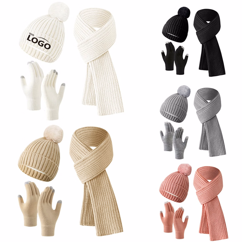 Winter Warm Hat Scarf And Touch Screen Gloves Set