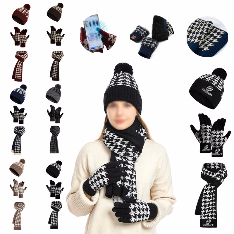 Women's Winter Beanie Hat Scarf Gloves Set