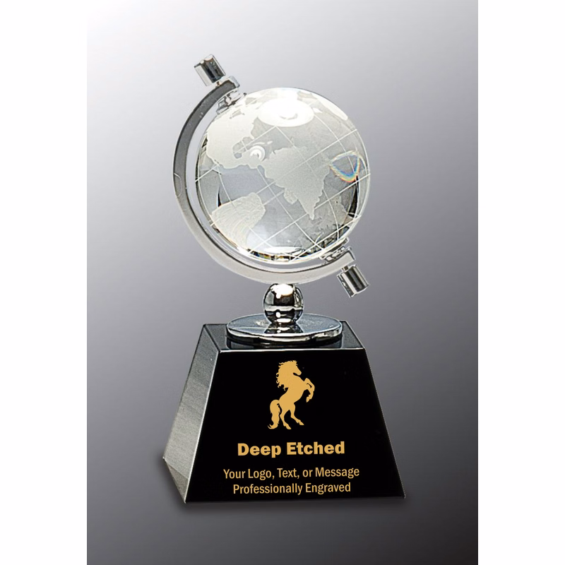 6" Crystal Spinning Globe Award on Black Base