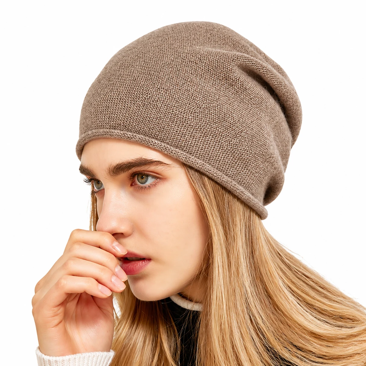 Cashmere Knit Beanie Hat 1