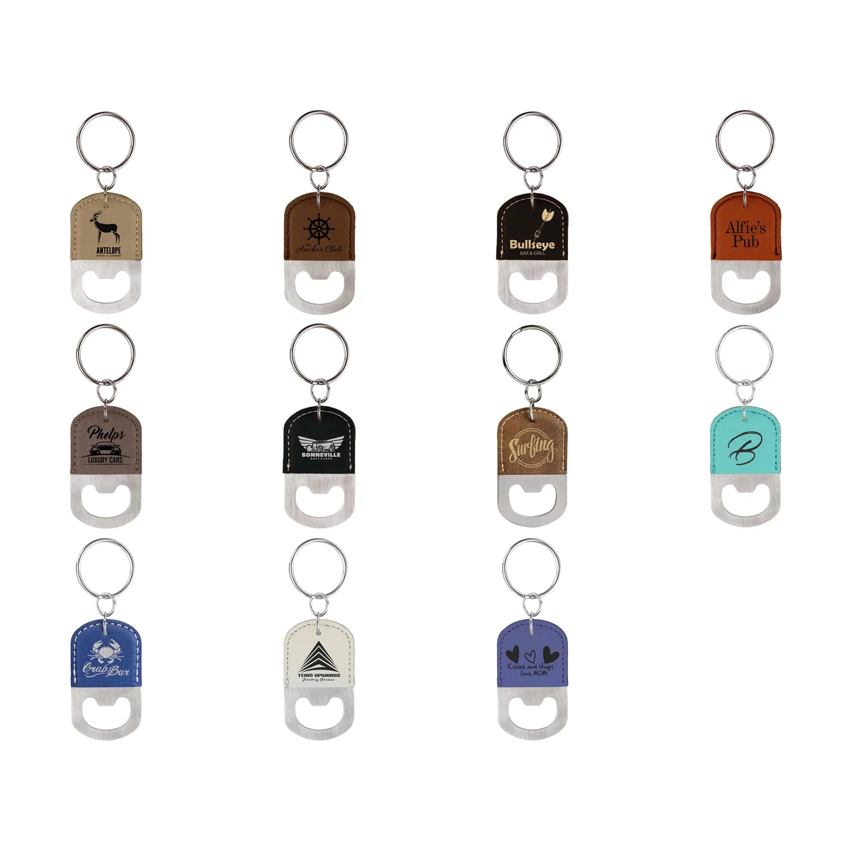 Oval Leatherette Bottle Opener Keychain 1