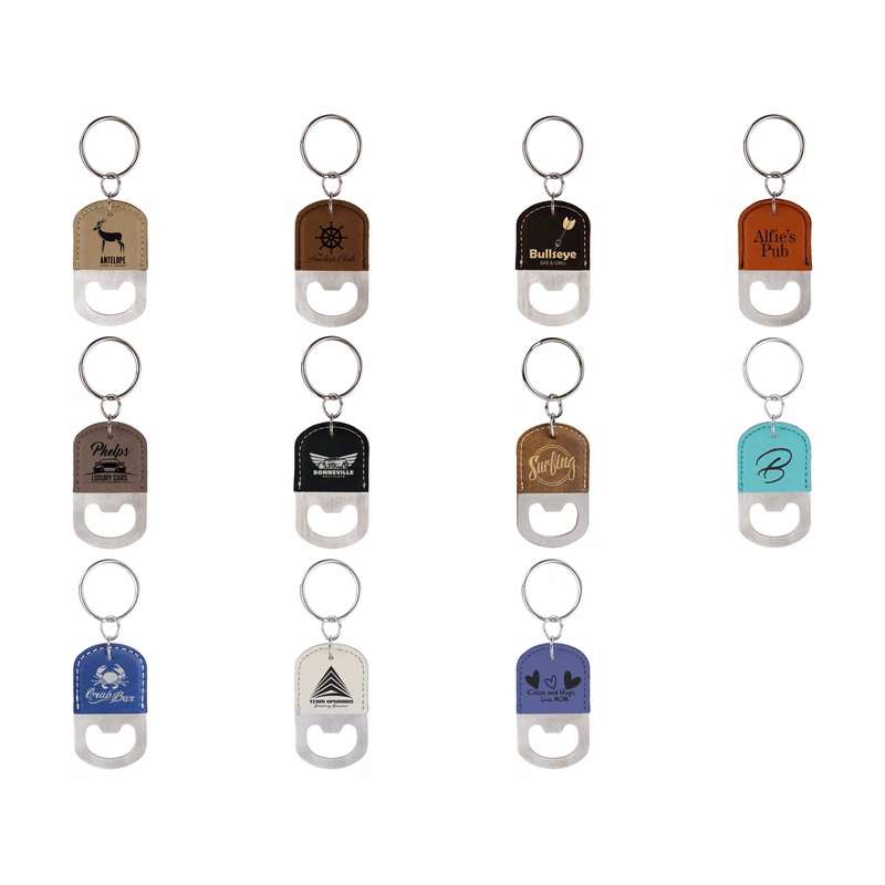 Oval Leatherette Bottle Opener Keychain