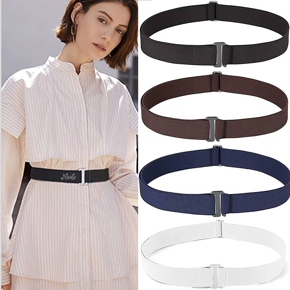 Women's Durable Elastic Belt w/ Flat Buckle 1