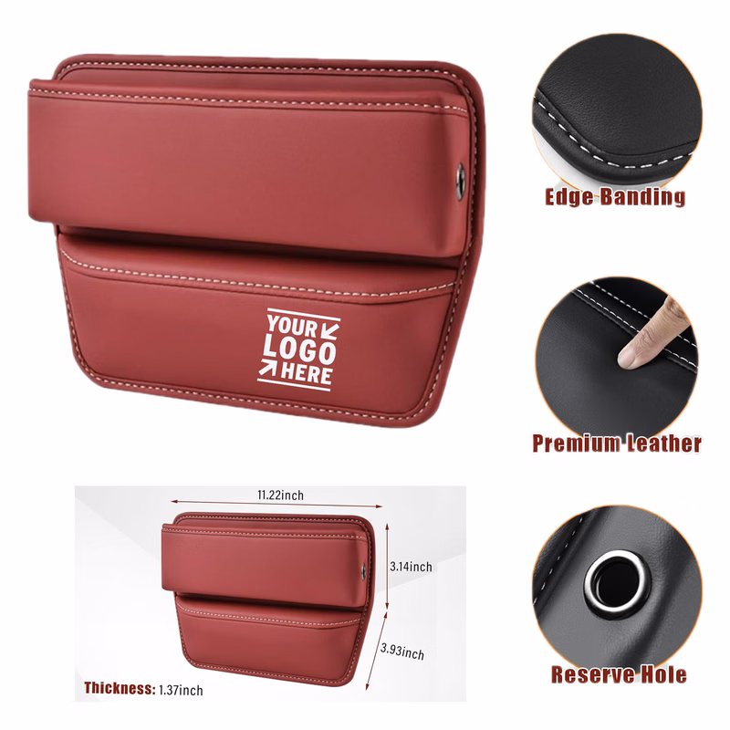 Car Seat Organizer Premium Leather Auto Storage Box Vehicle Adjustable Front Gap Filler
