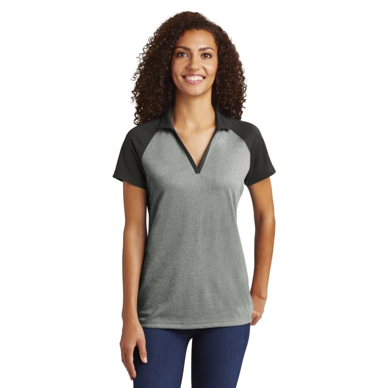 Sport-Tek Women's PosiCharge RacerMesh Raglan Heather Block Polo. 1