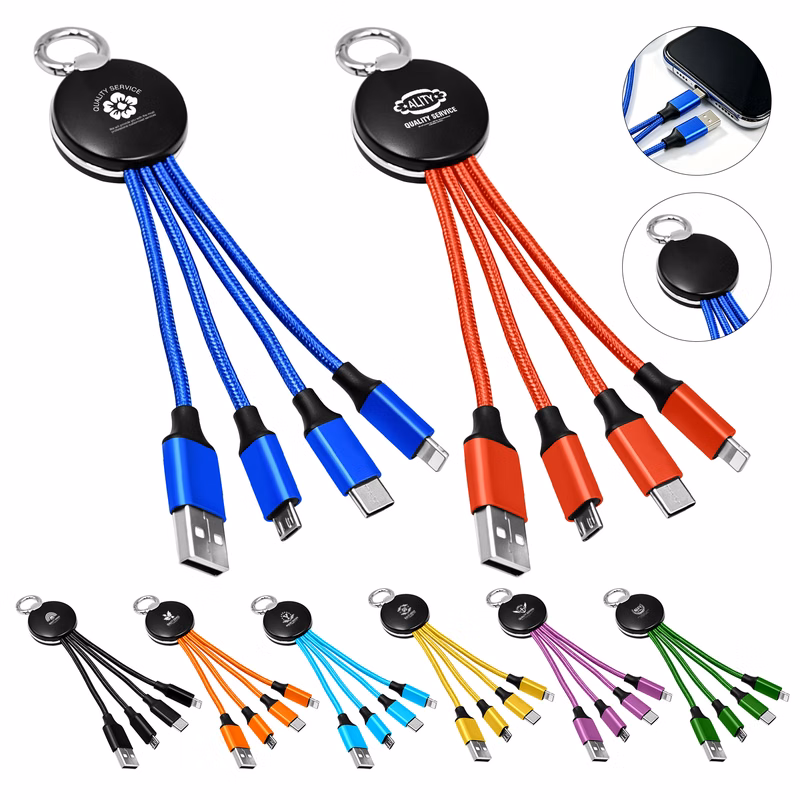 Multi 4 Head Charger Cord With Key Ring