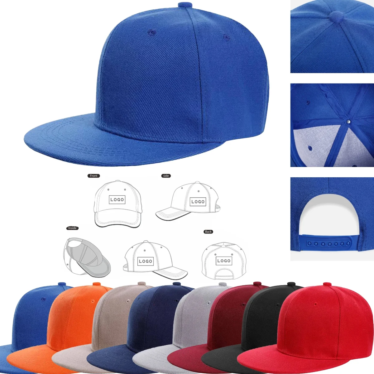 Custom 6 Panel Flat Bill Trucker Cap With Plastic Snapback 1