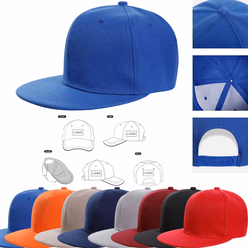 Custom 6 Panel Flat Bill Trucker Cap With Plastic Snapback