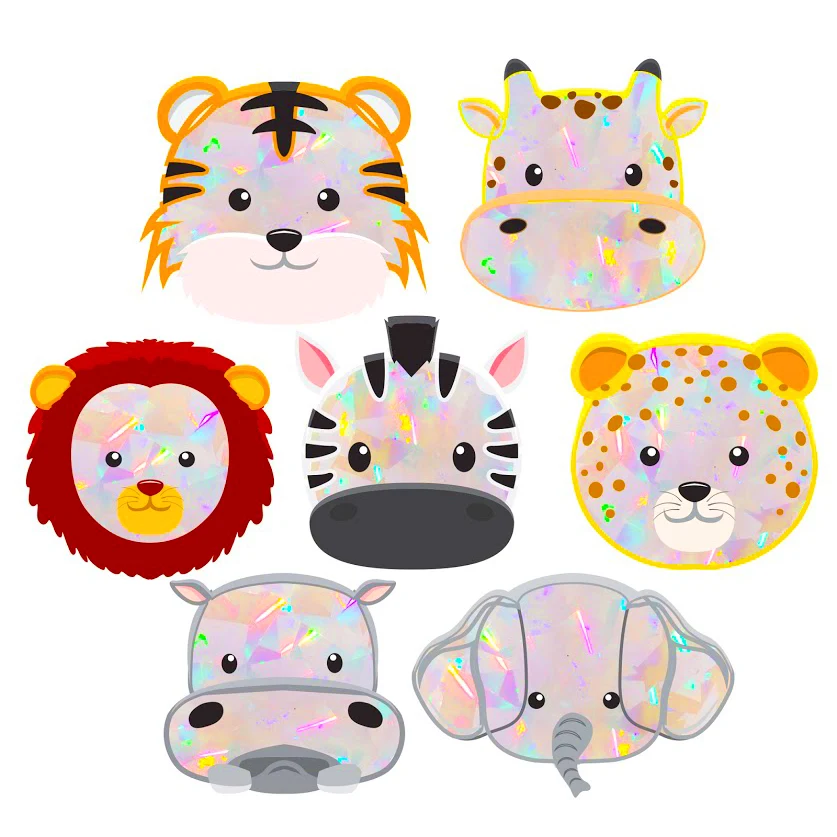 Window Decals - Baby Safari Animal Sun Catchers - Holographic Rainbow Window Stickers 1