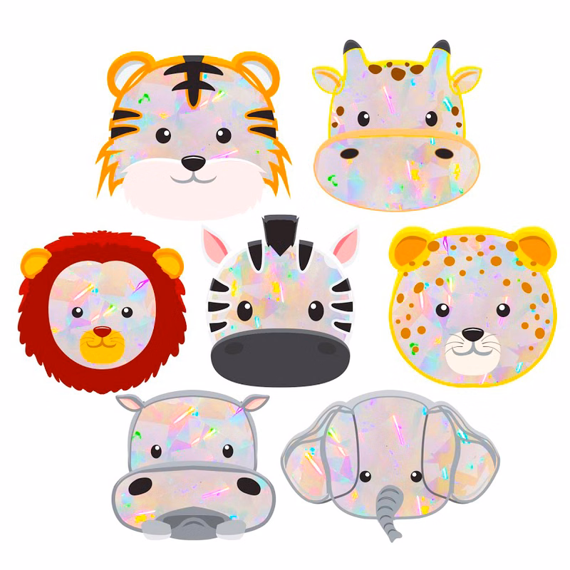 Window Decals - Baby Safari Animal Sun Catchers - Holographic Rainbow Window Stickers