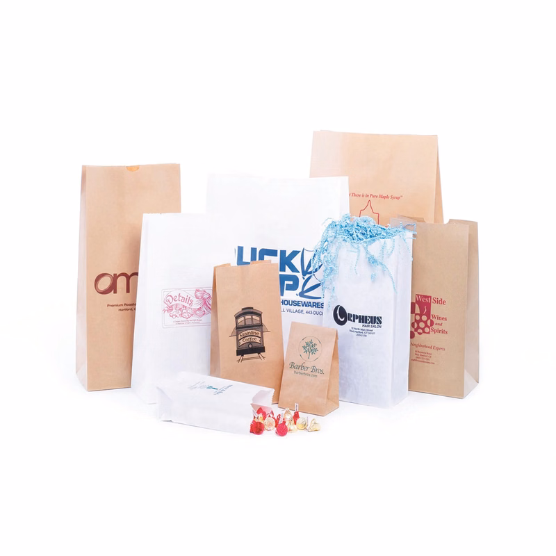 White Kraft SOS Flat Bottom Bags - Hot Stamp Imprint