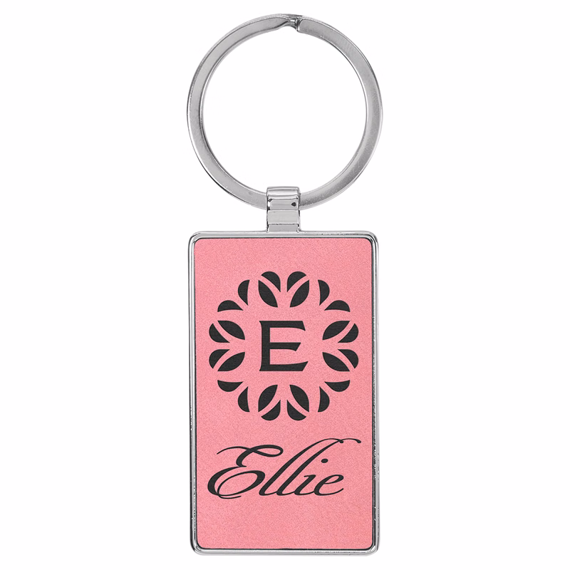 2 3/4" x 1 1/4" Leatherette/Metal Pink Rectangle Keychain