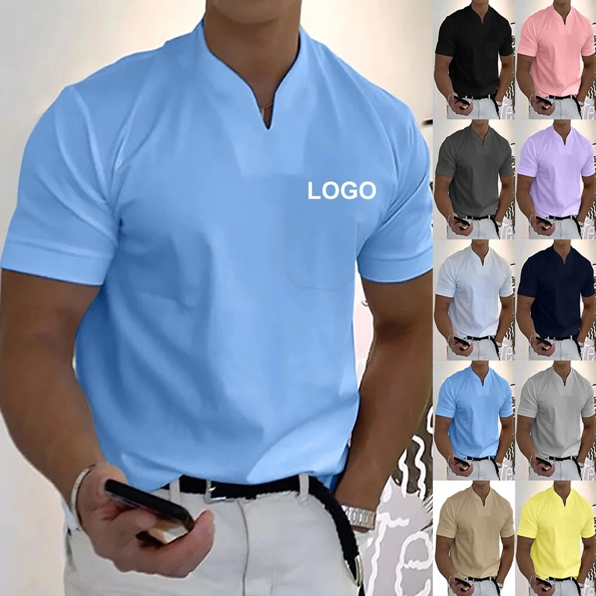 Mens Athletic V Neck Short Sleeve Slim T Shirts 1