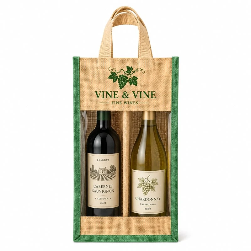 Clear Front 2 Wine Bottle Jute Bags 1