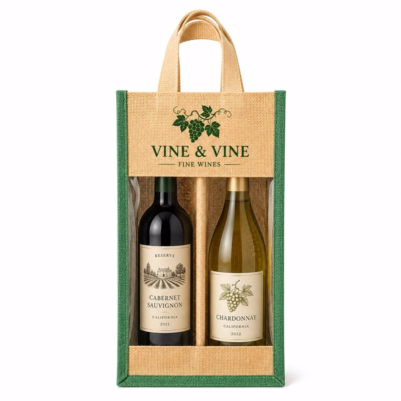 Clear Front 2 Wine Bottle Jute Bags