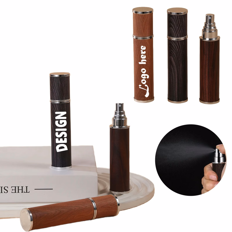 Luxury Leather Wood Grain Perfume Atomizer