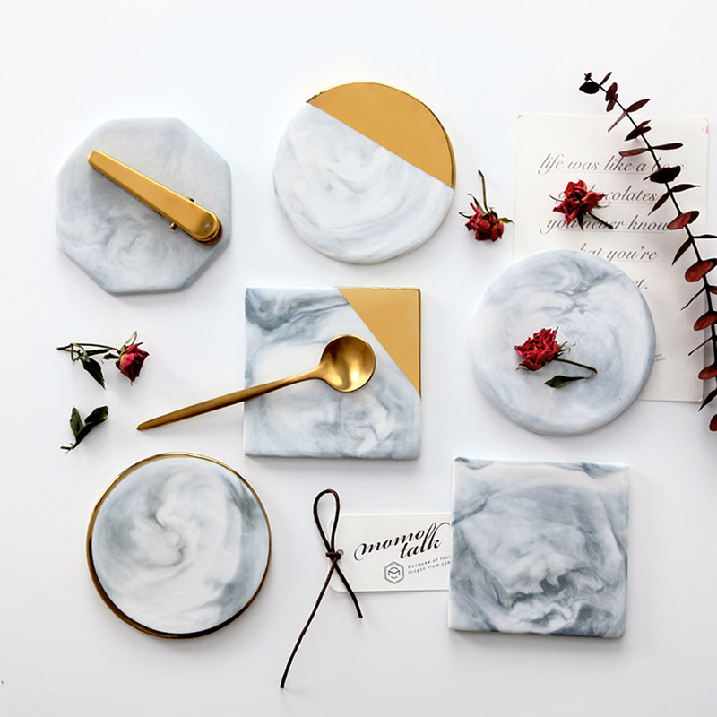 Gold Edge Marble Round Coasters