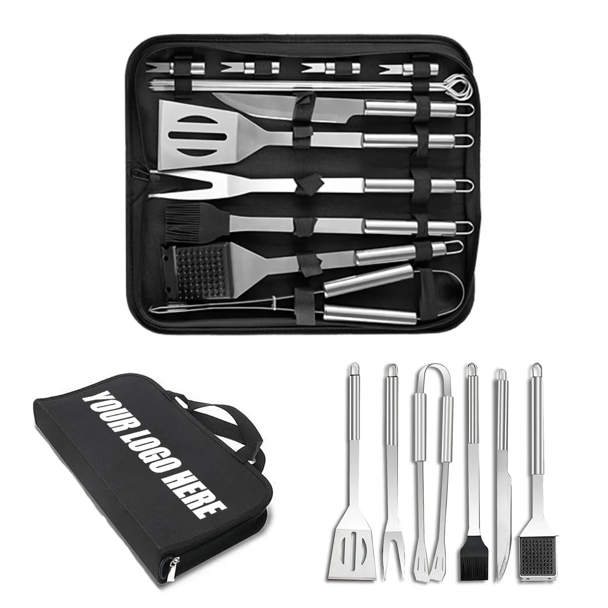 18 Pieces Stainless Steel Wooden Handle Barbecue Tool Set 1