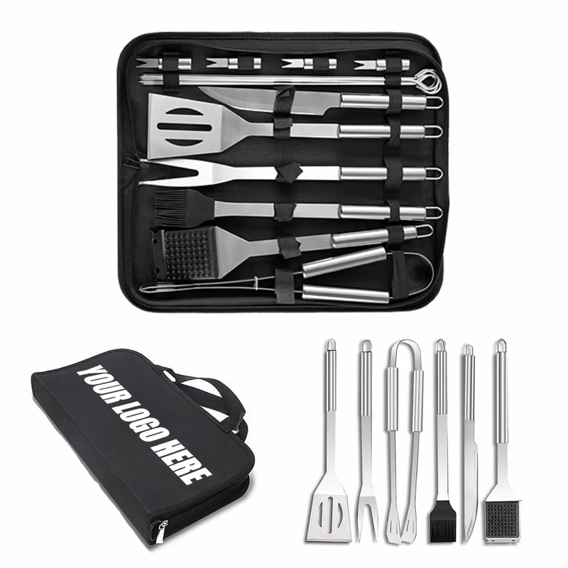 18 Pieces Stainless Steel Wooden Handle Barbecue Tool Set