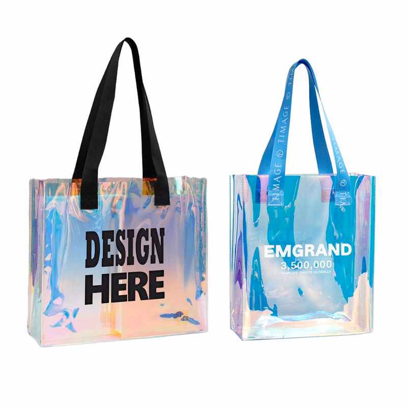 Clear Iridescent PVC Shopping Bag With Soft Grip Handle
