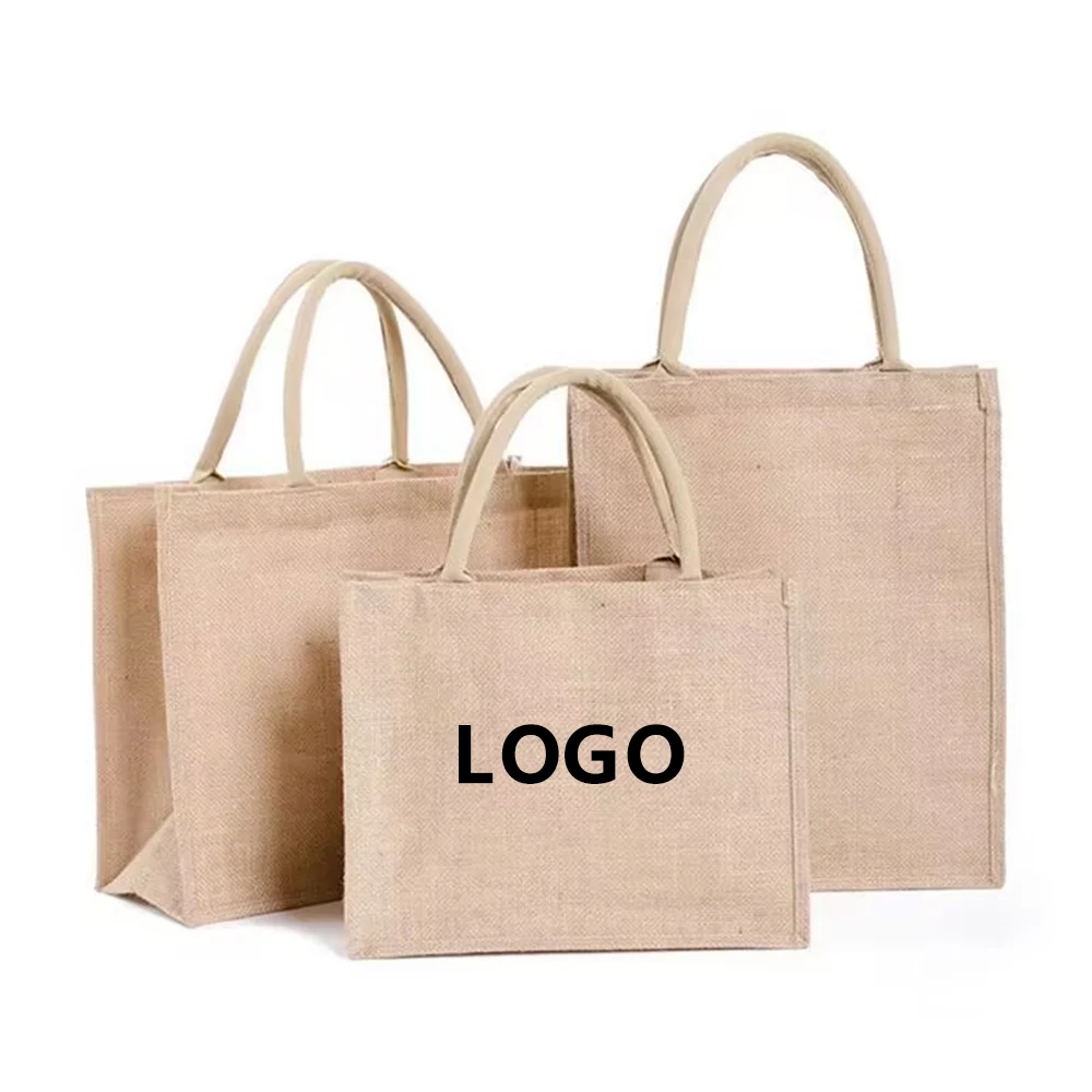 Jute Tote Bag With Bottom and side, custom tote bag with logo imprint 1