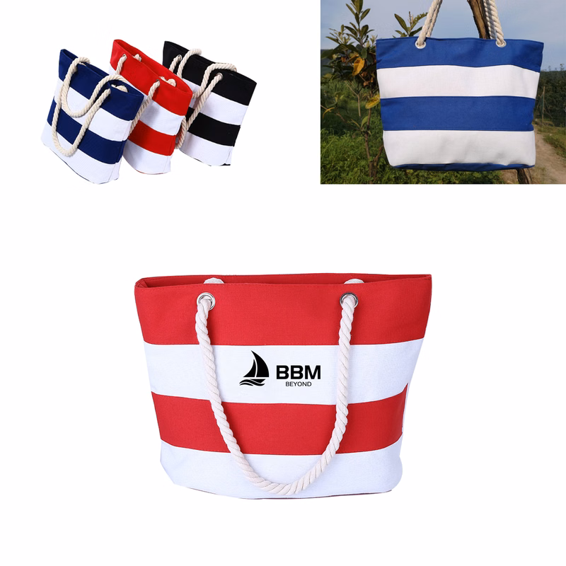 Cotton Canvas Beach Tote Bag with Zipper