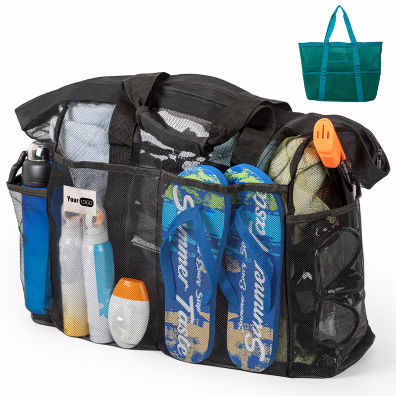 Polyester Beach Zippered Mesh Tote Bag