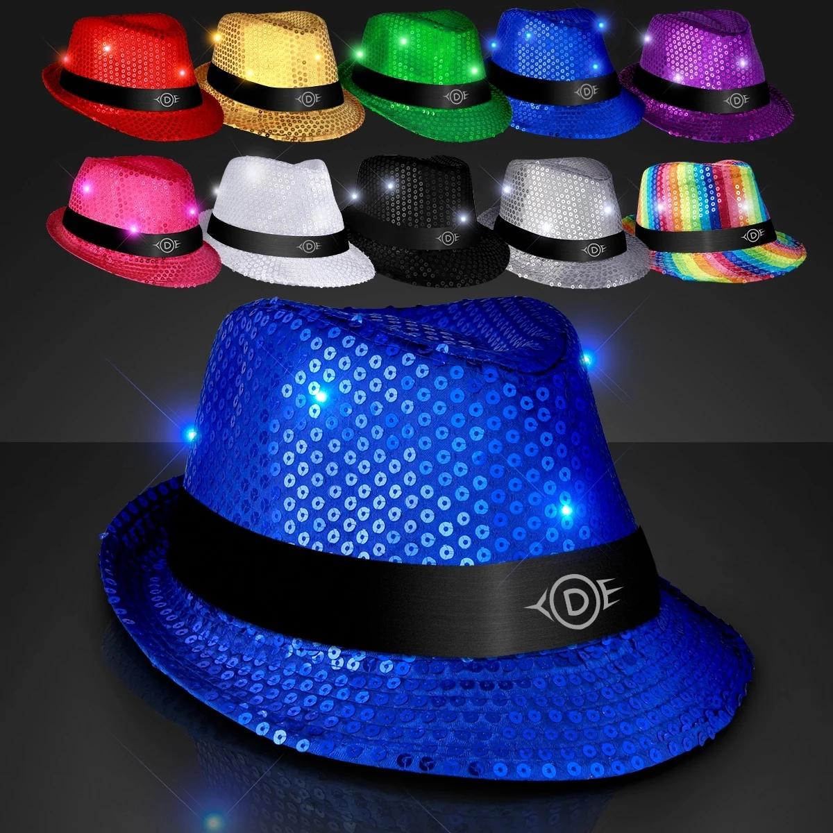 Shiny Single Colored Fedora Hats with Flashing Lights 1