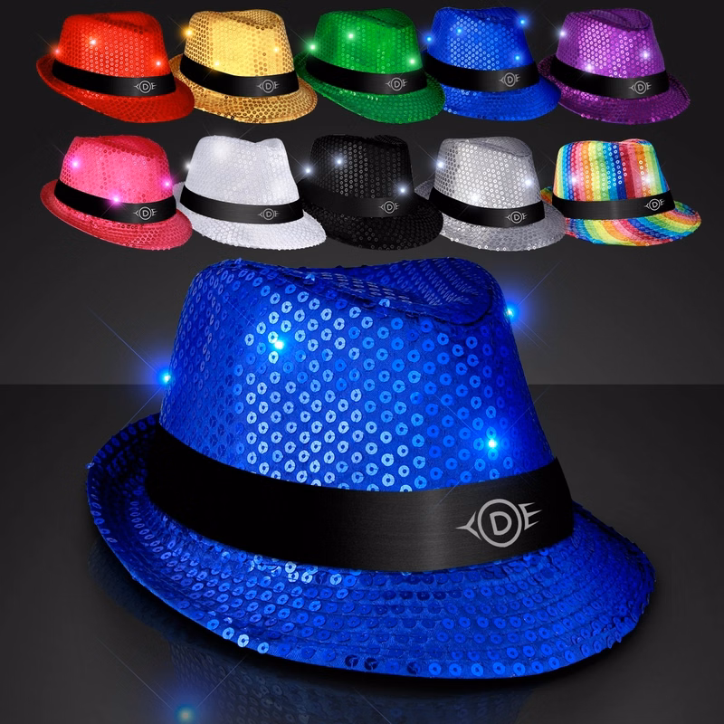 Shiny Single Colored Fedora Hats with Flashing Lights