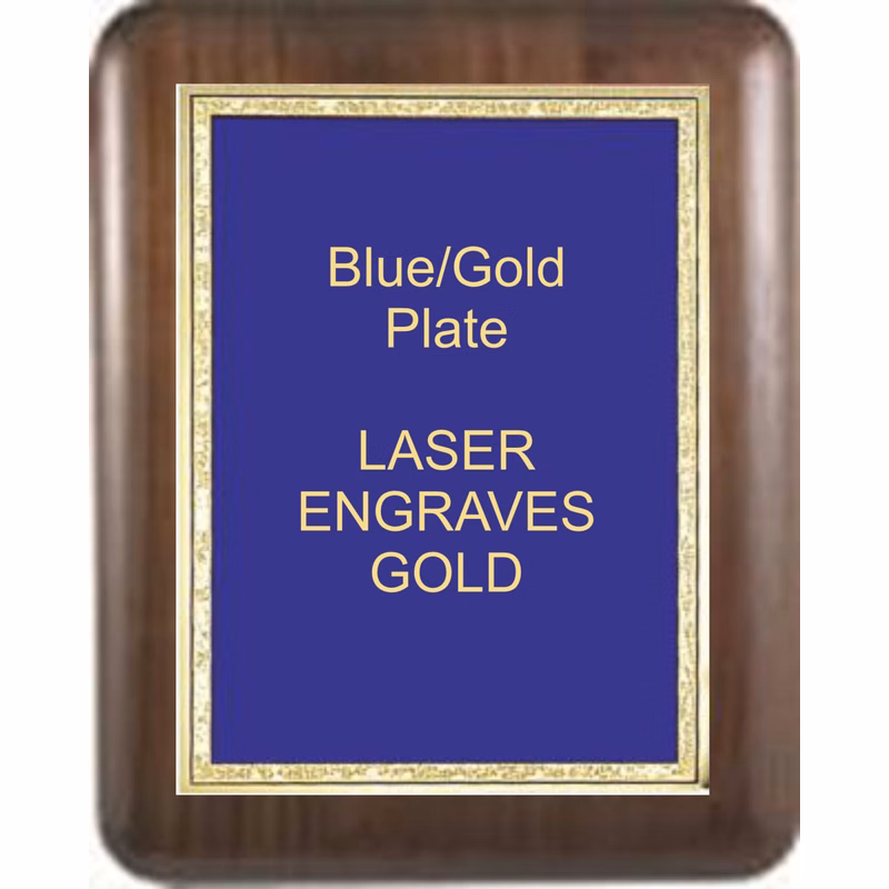 7" x 9" Genuine Walnut Elliptical Edge Round Corner Plaque with a Blue Florentine Plate.