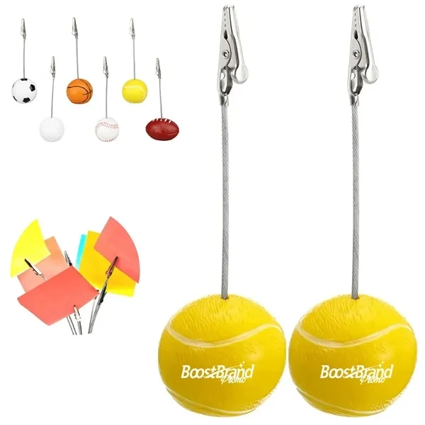 Custom 2-Inch Sports Ball Photo and Note Holder Clips — Team Office Desk Promo Item, promotional clip with logo imprint 1