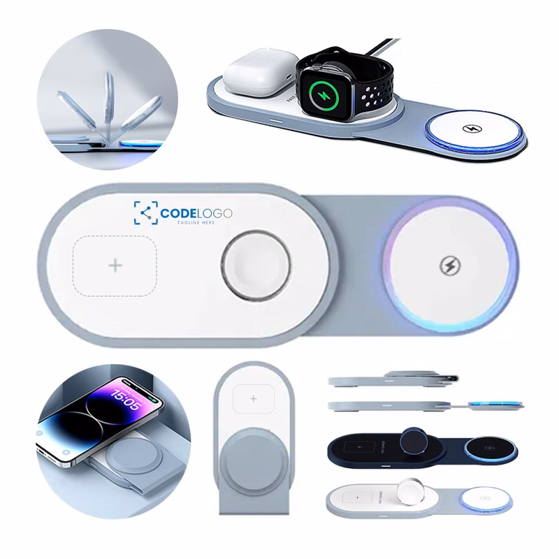 3-in-1 Foldable Magnetic Wireless Charger with LED Light