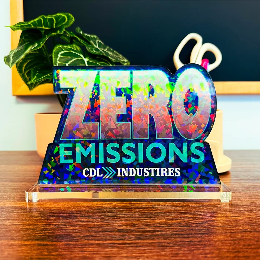 3/4" Custom Acrylic Cracked Ice Holographic Award with base 1
