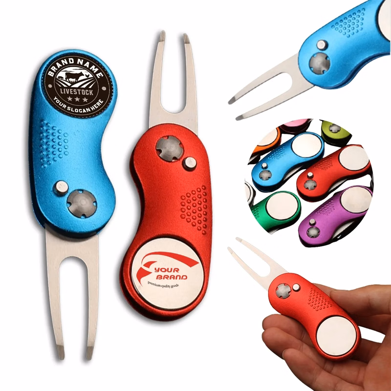 Foldable Golf Divot Repair Tool with Golf Ball Marker