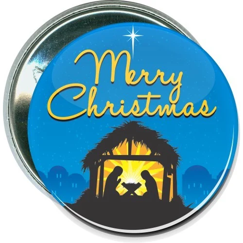 Merry Christmas, Jesus manger scene, Holiday Button 1
