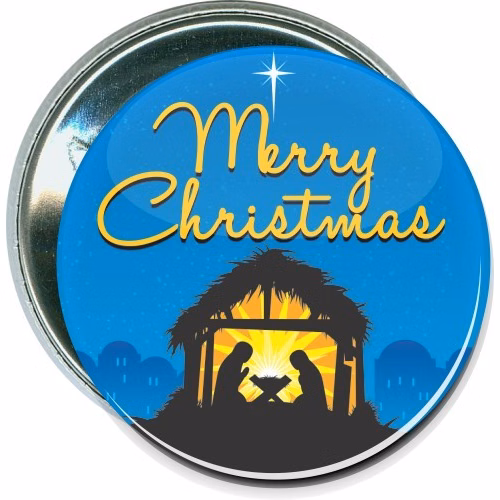 Merry Christmas, Jesus manger scene, Holiday Button