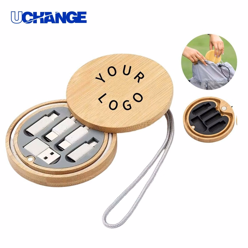 Round Bamboo USB Charger Kit