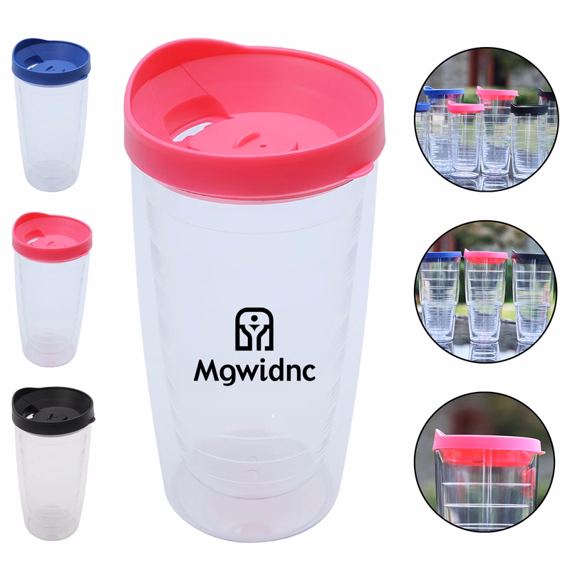 16oz Double Wall Thick Plastic Tumbler with Push Lid
