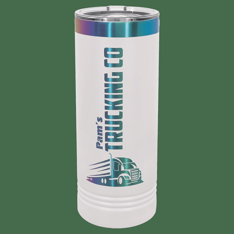 Polar Camel 22 oz. White/Prism ION-Plated Skinny Tumbler with Slider Lid