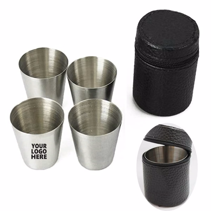 Set of 4 Stainless Steel Shot Cups Drinking Vessel With Blac