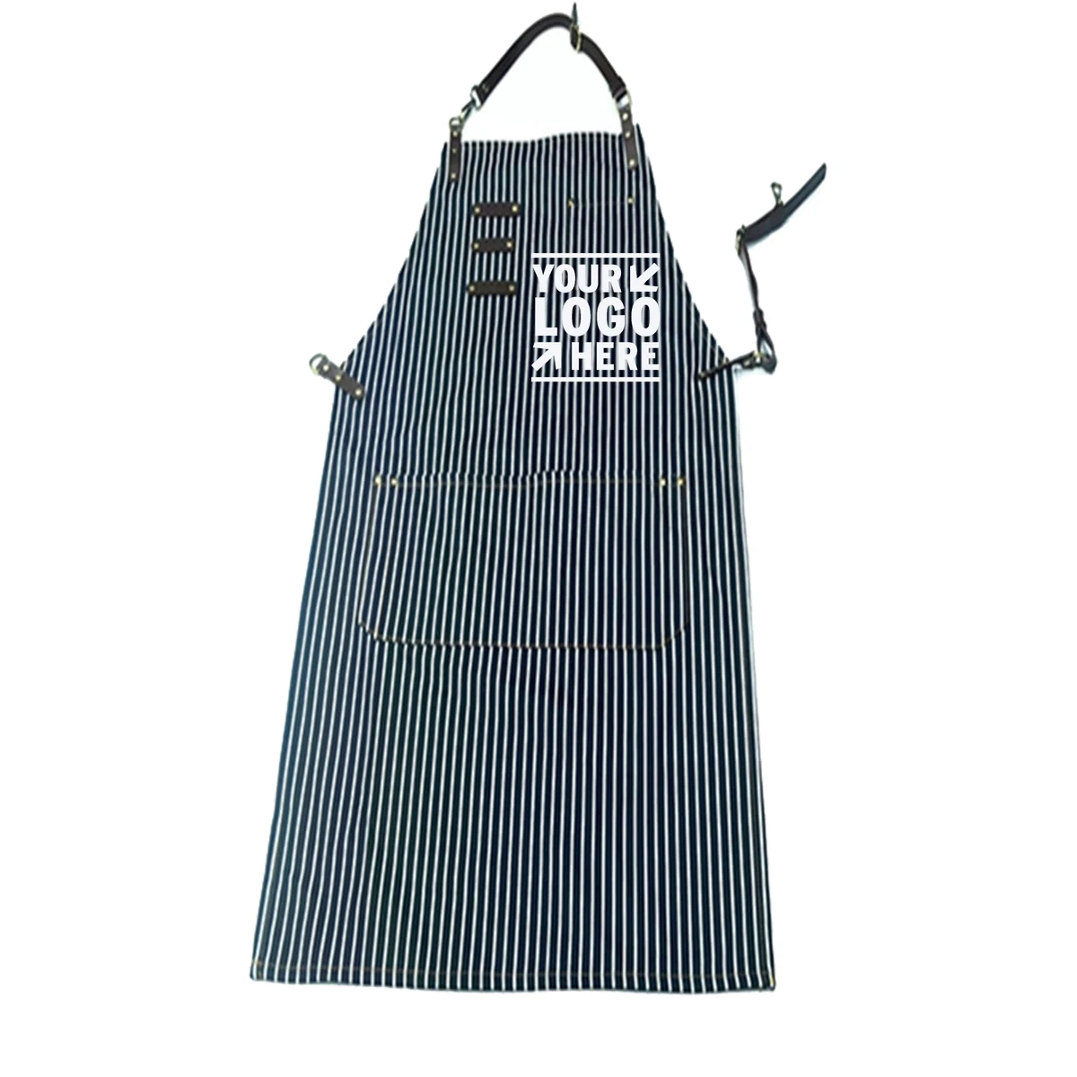 Black and White Pinstriped Bib Apron 1