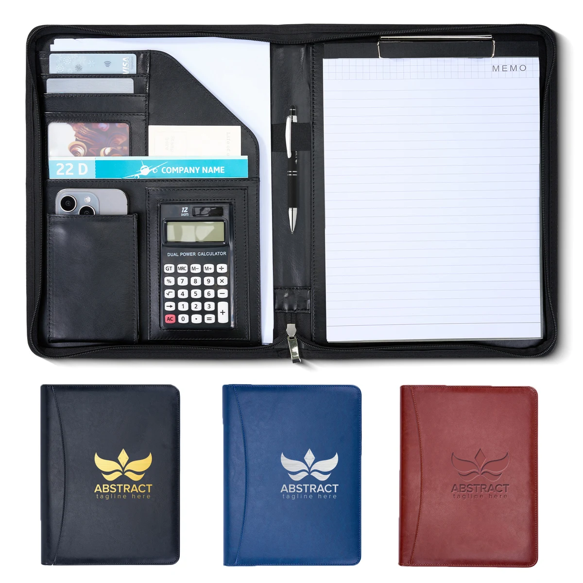 Deluxe Zippered PU Leather Padfolio With Custom Logo 1