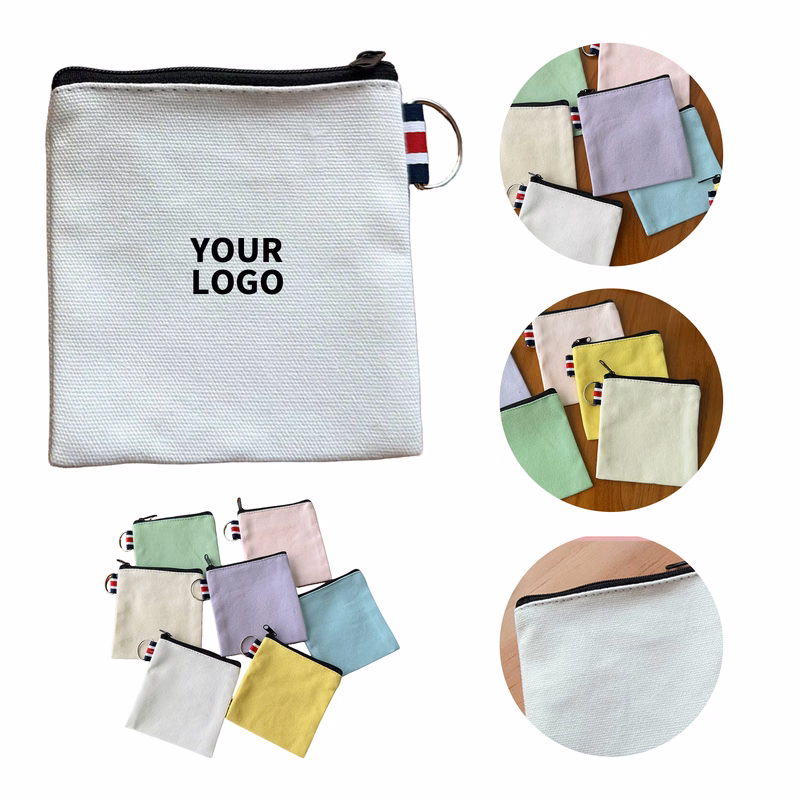 Canvas Zipper Pouch With Metal Ring Square 4.3" Size