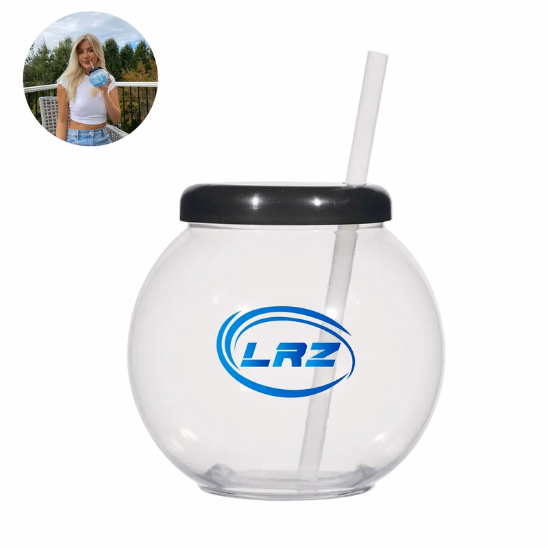 Clear Plastic Fish Bowls With Lids and Straws- 20 OZ