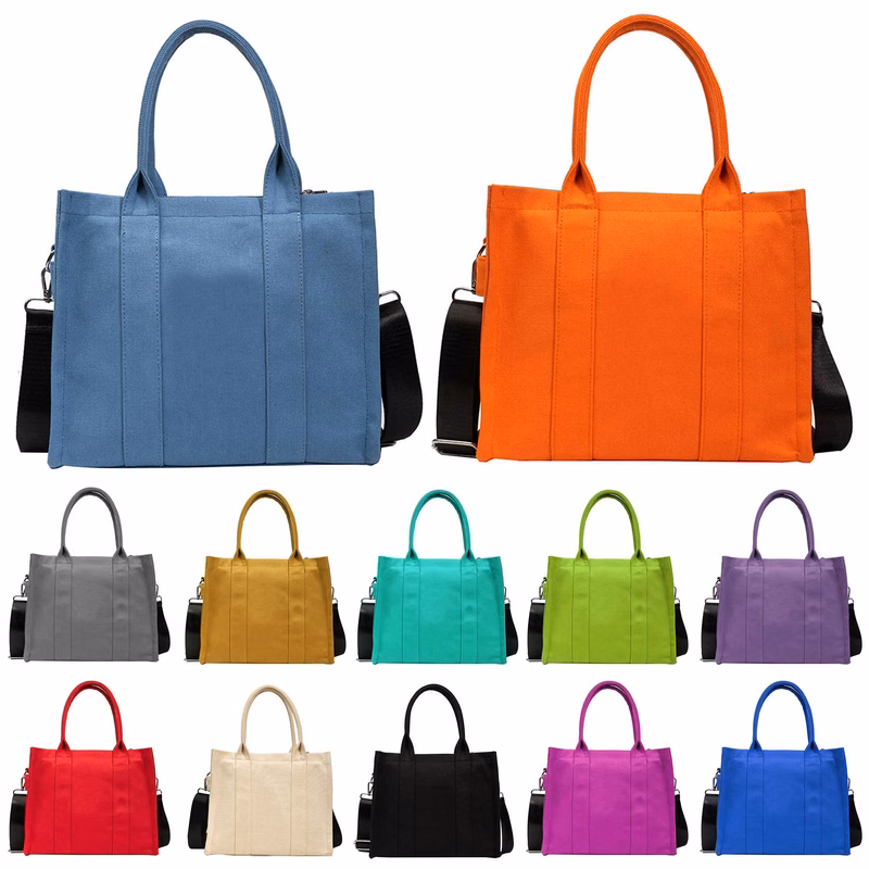 Adjustable Shoulder Straps Canvas Handle Zipper Tote Bags